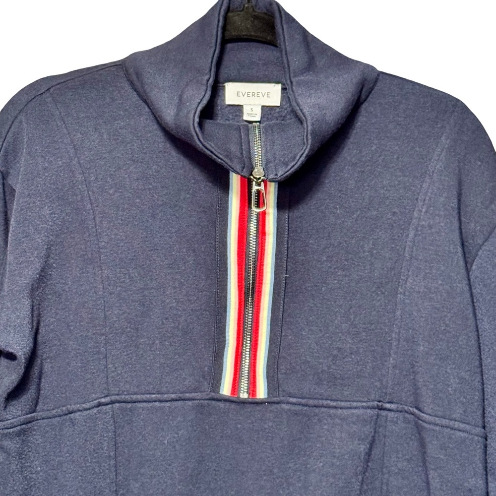 Evereve Chelsea Half Zip Long Sleeve Navy Blue Rainbow Zip Sweatshirt Small - Picture 6 of 14